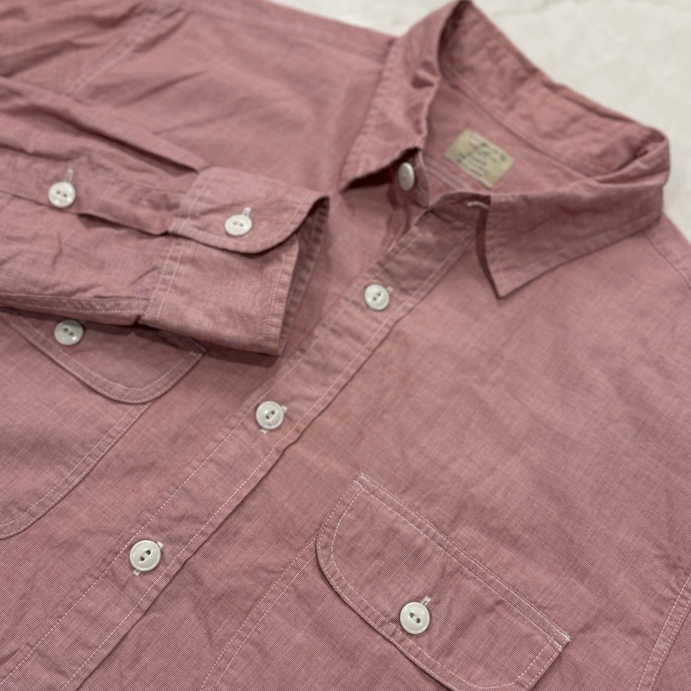 J.Crew Red Woven Button Down Mens 2 Ply Cotton Shirt Medium Contrast Stitching